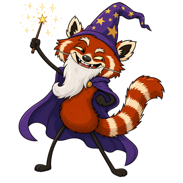 Tembii the red panda dressed as a wizard