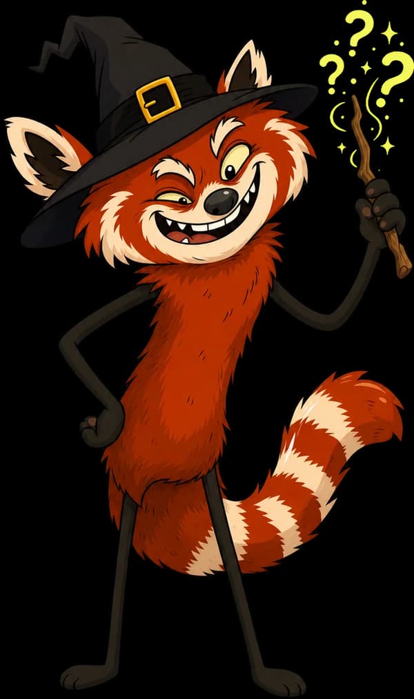 Tembii in a witch hat, waving a wand